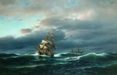 Хюнтен Франц (1822-1887) — «Корабли в море» 1870-е годы.