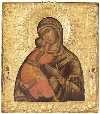 Старинная икона Божья Матерь «Владимирская»