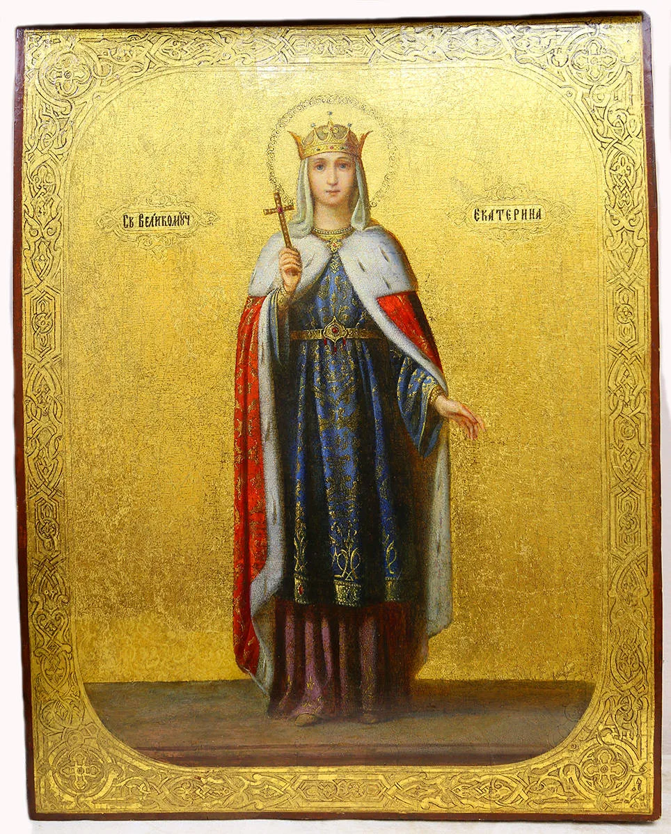 Старинная икона «Святая великомученица Екатерина Александрийская»