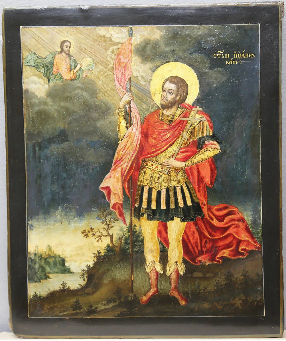 Старинная икона «Иоанн Воин со знаменем»