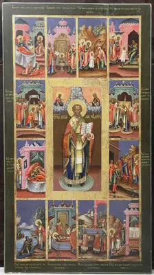 Старинная храмовая икона «Николай Чудотворец в рост с житием»